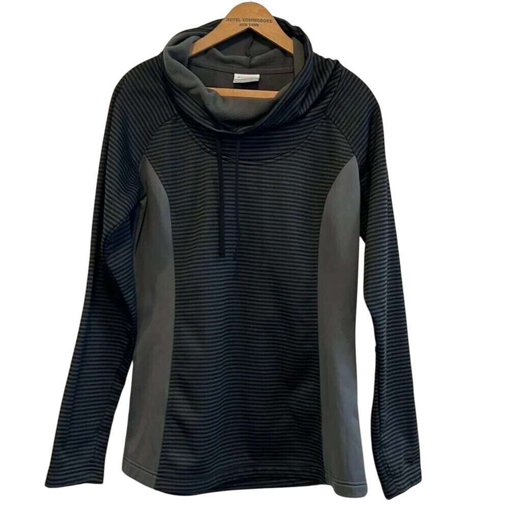Columbia Cowl neck pullover sweatshirt black grey striped women's size medium‎